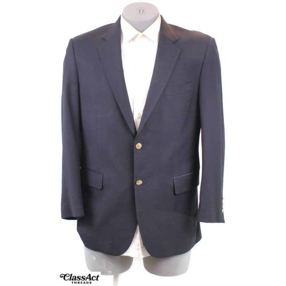 Jos. A. Bank Mens Navy Blue 100% Wool Blazer Gold Button Sport Coat 40R